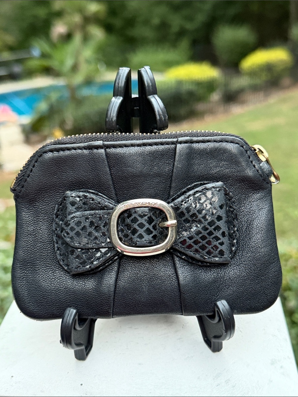 See By Chloe Authentic Black Leather Bow Accent Card & Key Holder coin purse